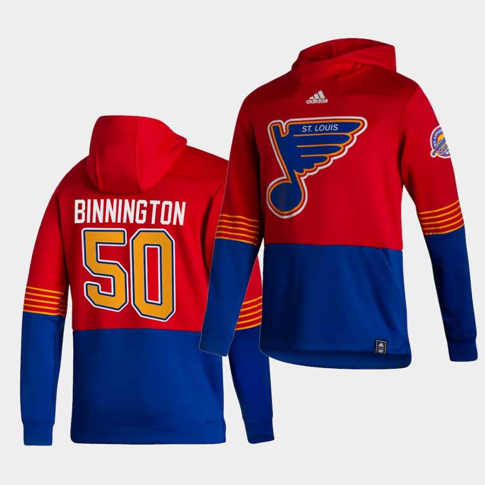 Men St.Louis Blues 50 Binnington Red NHL 2021 Adidas Pullover Hoodie Jersey